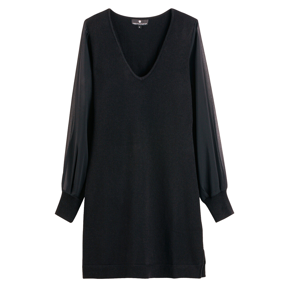 Robe courte bi-matière manches longues noir, FREEMAN T. PORTER