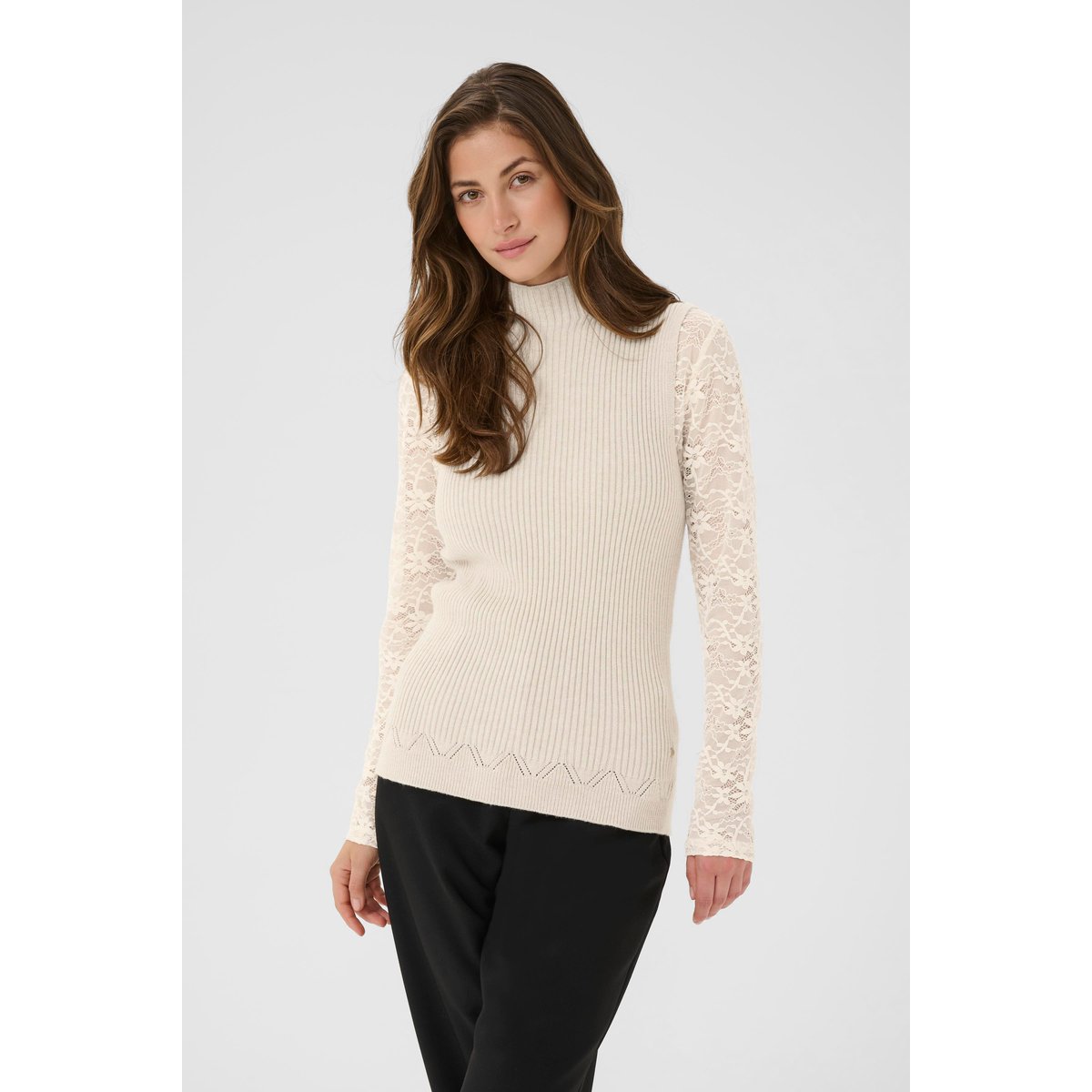 Blouse sans manches beige oat melange, CREAM