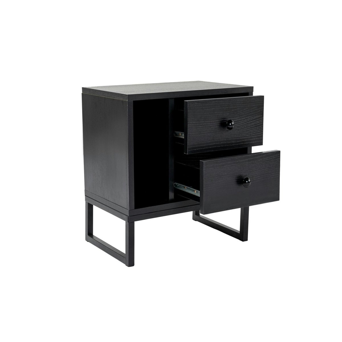 Table de chevet 2 tiroirs 1 niche MARFA noir / noir, PIER IMPORT