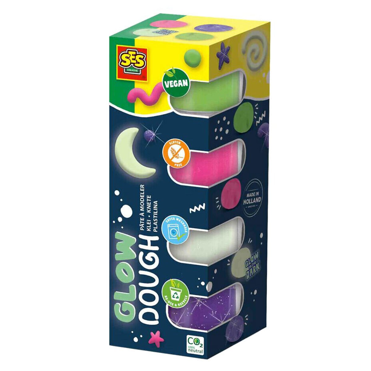 Plasticina Feel Good Glow (4X90G) Dough, SES 90006421, SES