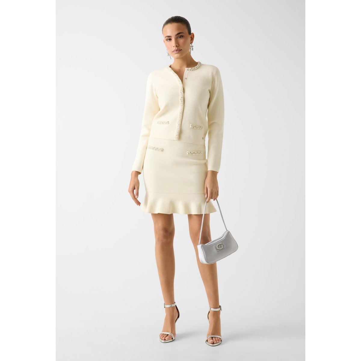 Jupe Mini En Perles blanc, GUESS