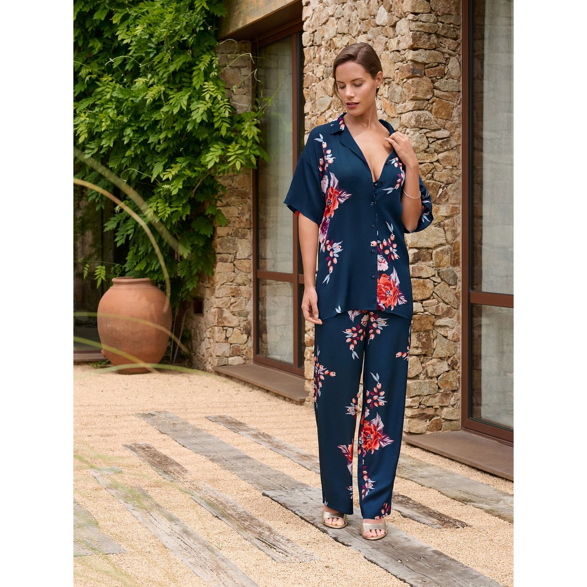 Haut pyjama chemise manches courtes AMARYLLIS bleu, LISCA