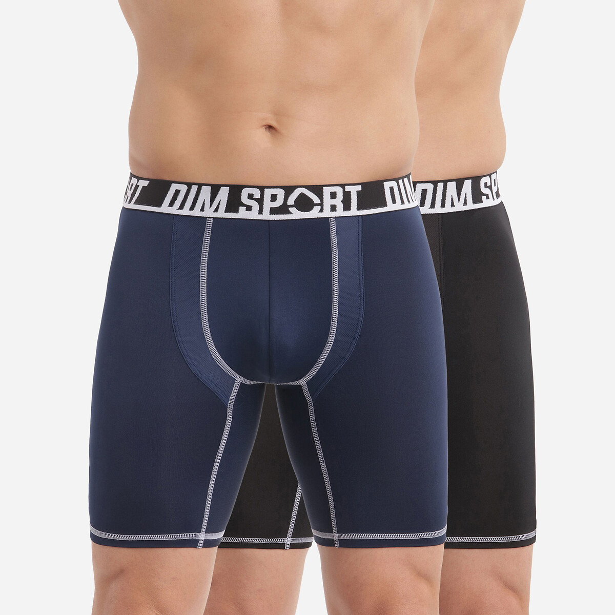 Pack of 2 Dim Sport Long Boxer Shorts black + navy, DIM