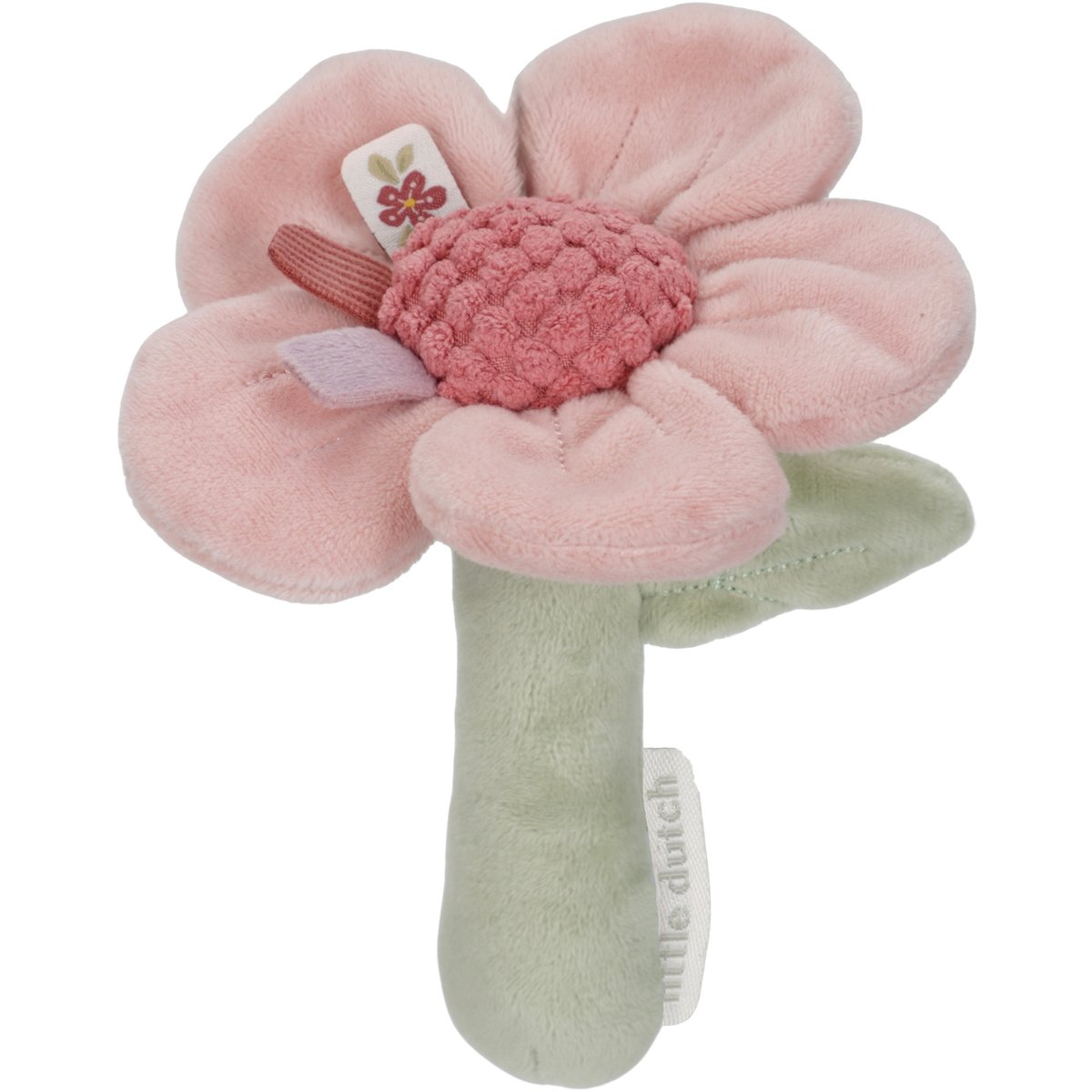 Hochet peluche rose, vert, LITTLE DUTCH