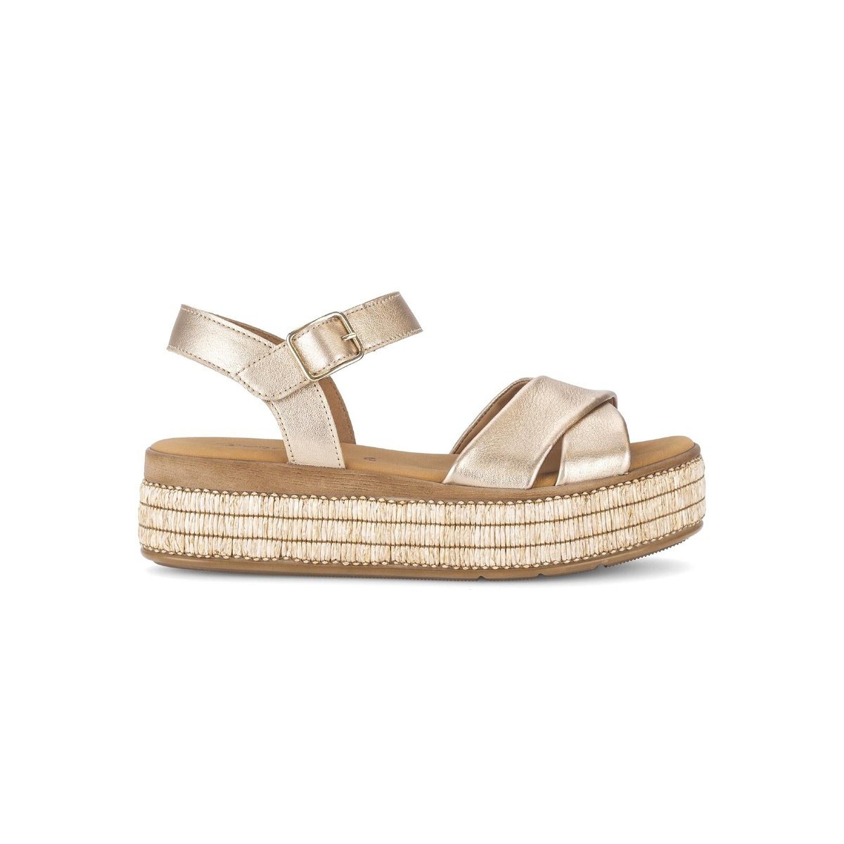 Sandales en cuir à talon compensé doré, GABOR