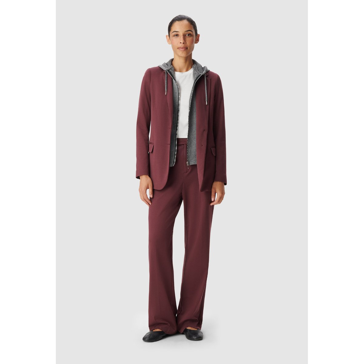 Veste de tailleur en maille parementure rouge bordeaux, IKKS