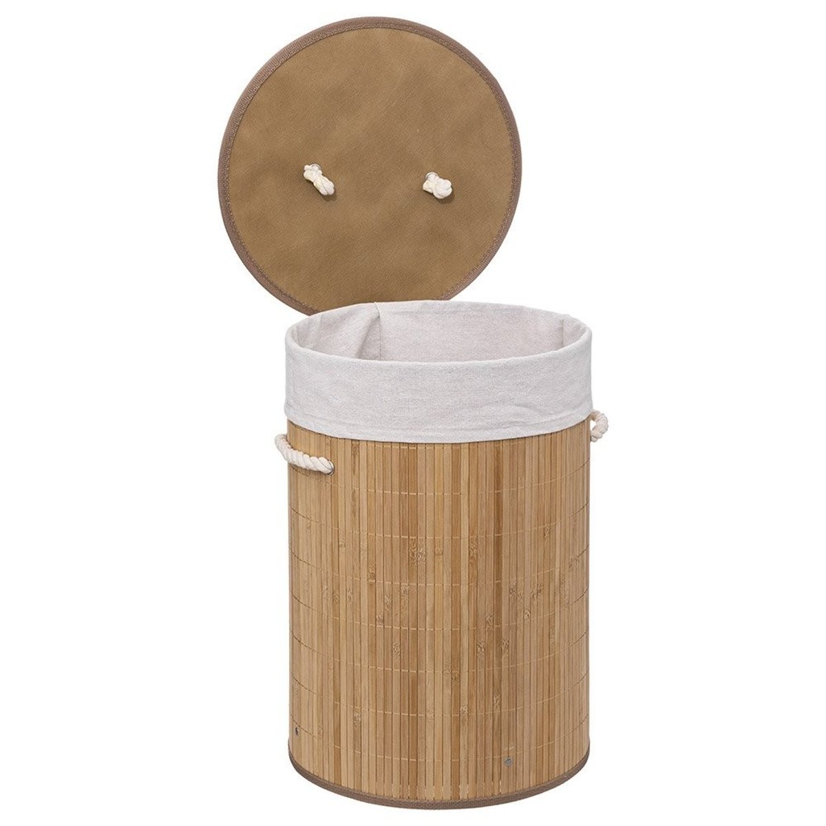 Panier à linge 48L rond bambou beige, ATMOSPHERA