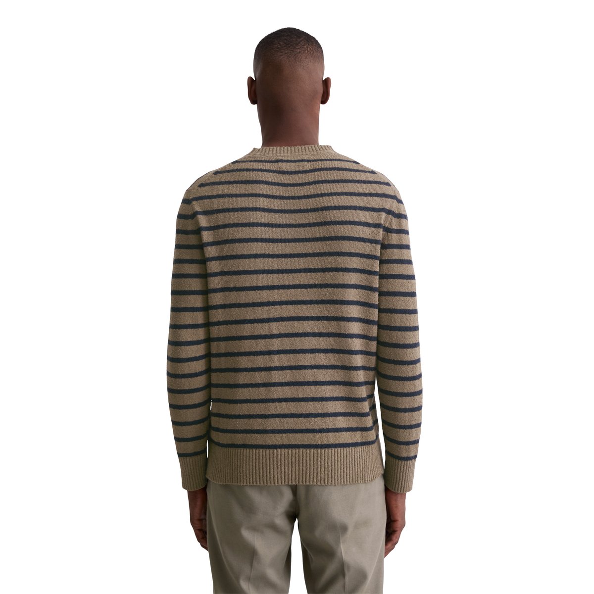 Pull bouclette regular en coton bio mélangé rayé beige, MARC O'POLO