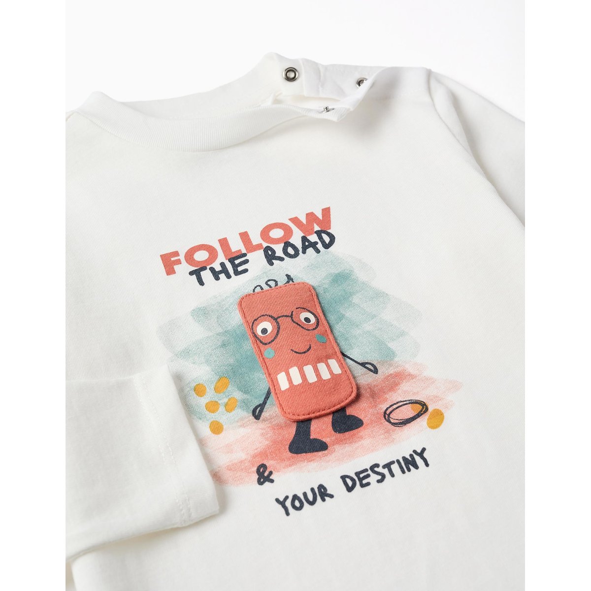 T-shirt en coton à manches longues avec imprimé Puzzle blanc, ZIPPY
