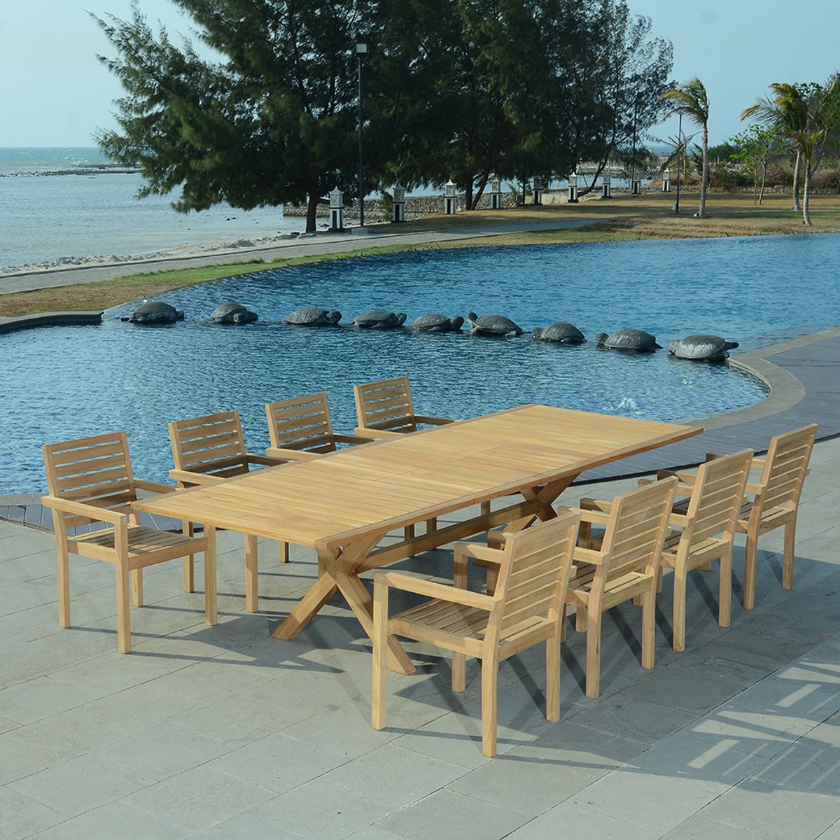 Salon de jardin teck massif Marsala, 8 places naturel, TECK ATTITUDE