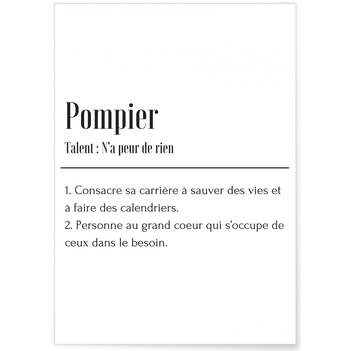 Affiche Définition Pompier blanc, L'AFFICHERIE