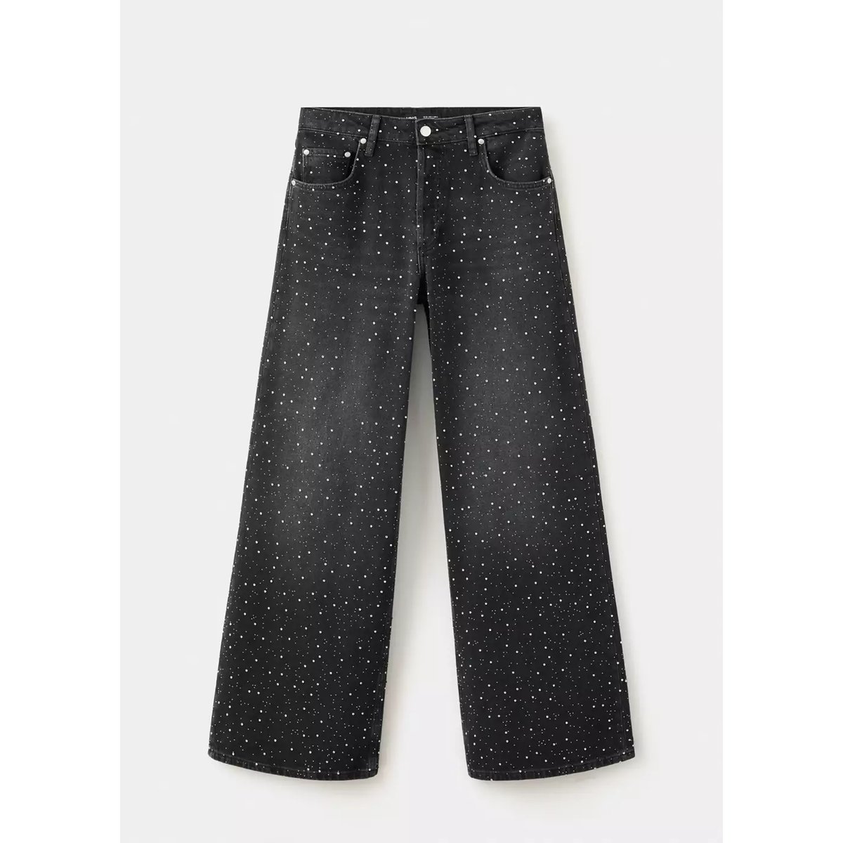 Jean large à strass black denim, MANGO