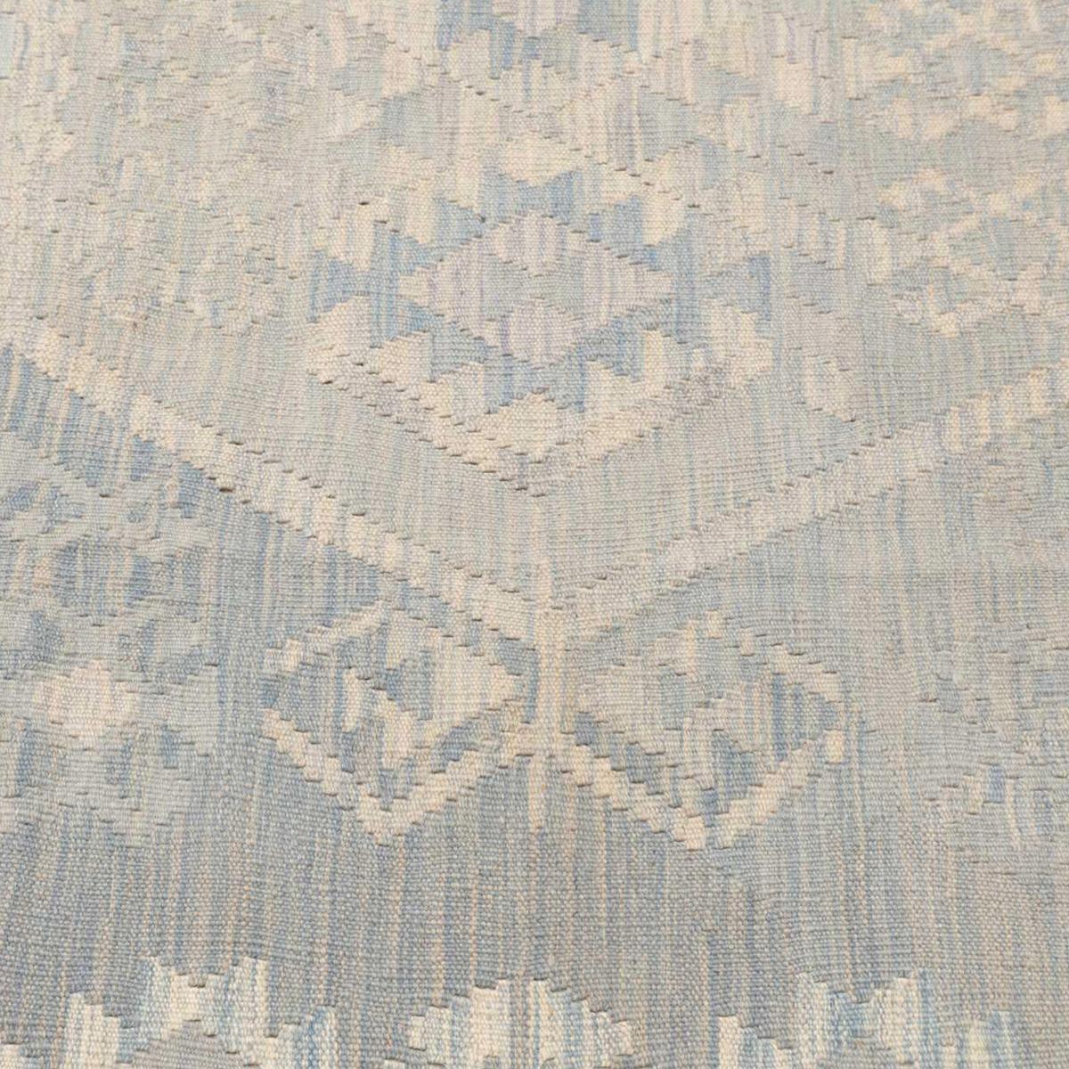 Tapis kilim, motif géométrique authentique, tissé plat, KILIM 75 bleu, beige, crème, UN AMOUR DE TAPIS