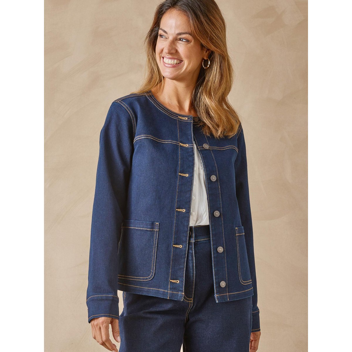 Veste en denim col rond denim brut, DAXON