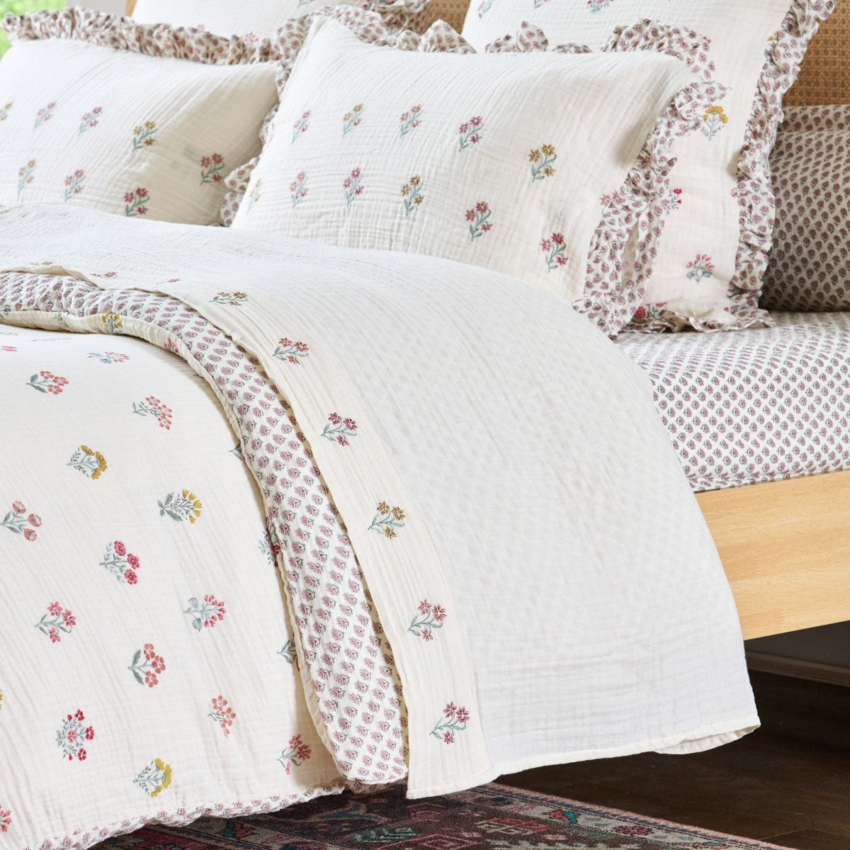 Drap Plat Néroli Triple Gaze De Coton Brodée - NEROLI naturel, TRADITION DES VOSGES
