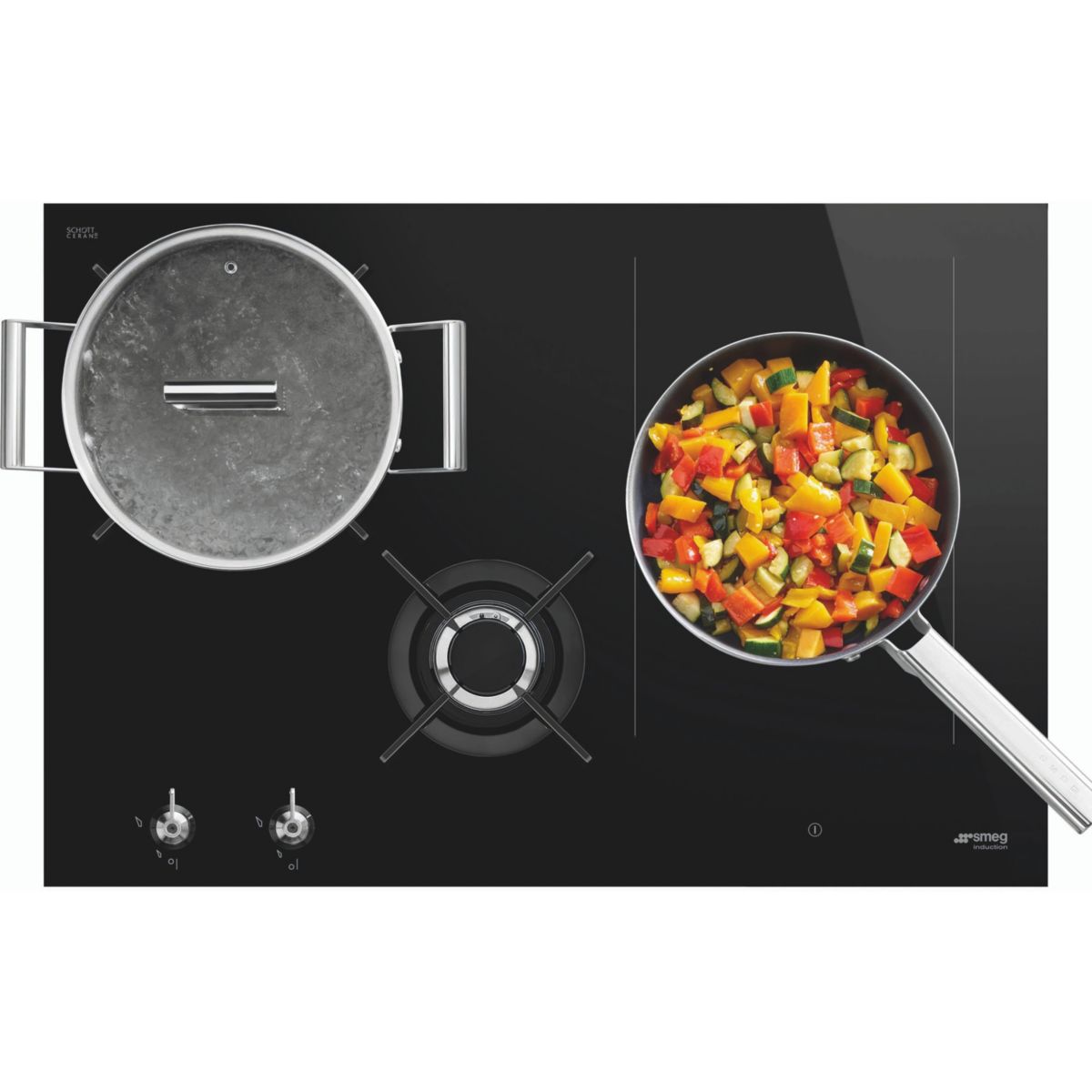 Plaque mixte induction gaz PM3743D couleur unique, SMEG