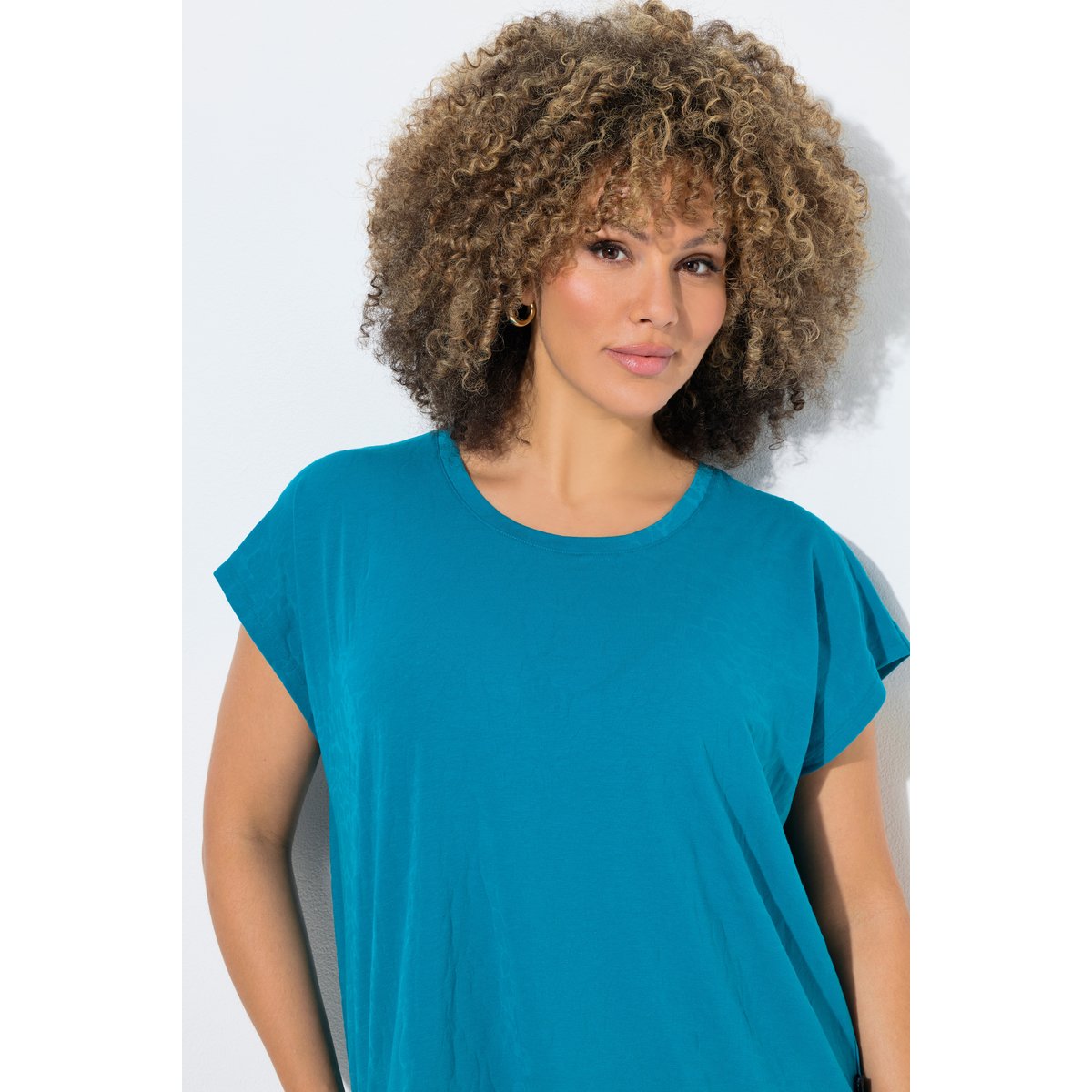 T-shirt oversize à col rond, tissu dévoré bleu fumé, ULLA POPKEN