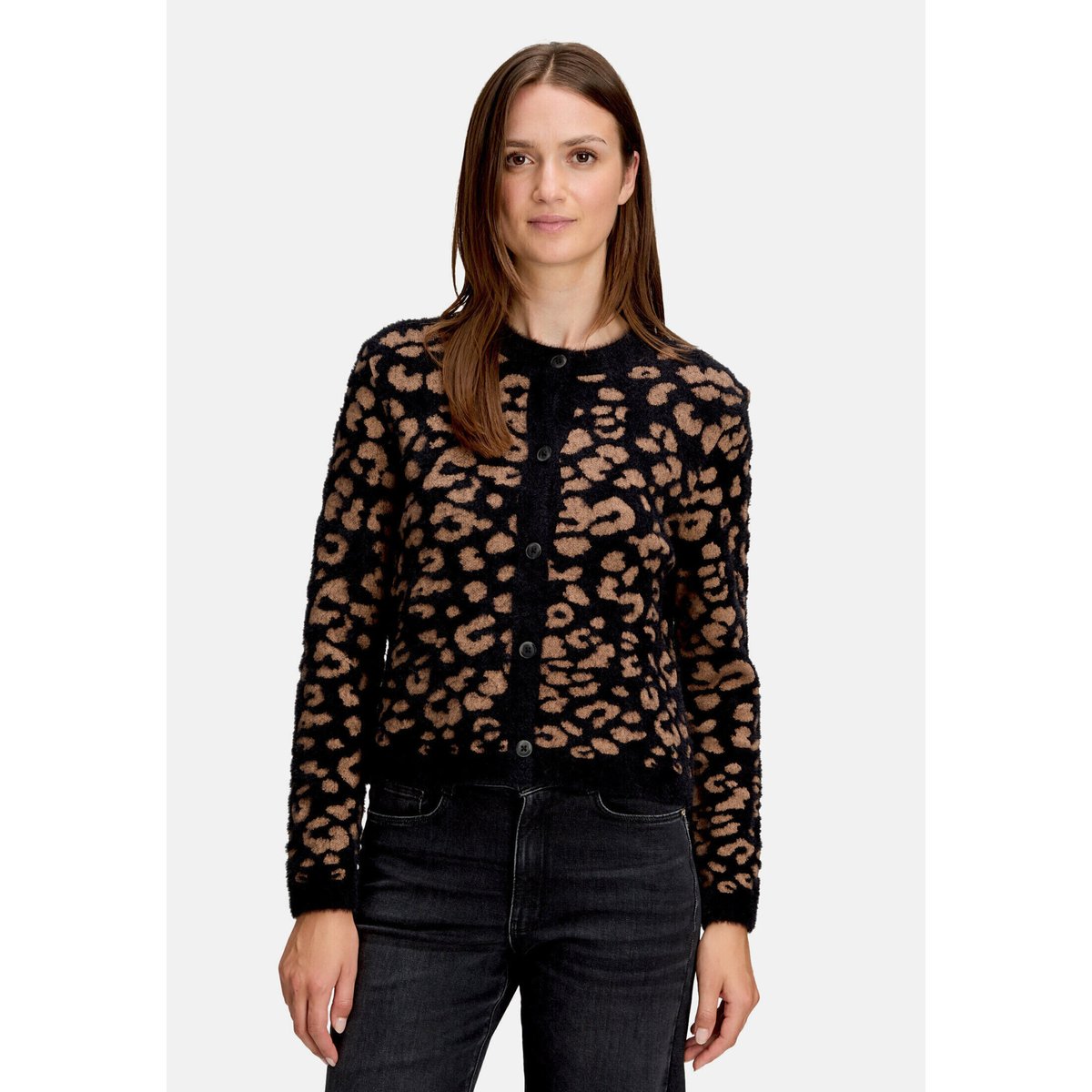 Cardigan en maille à motif jacquard black/camel, BETTY & CO