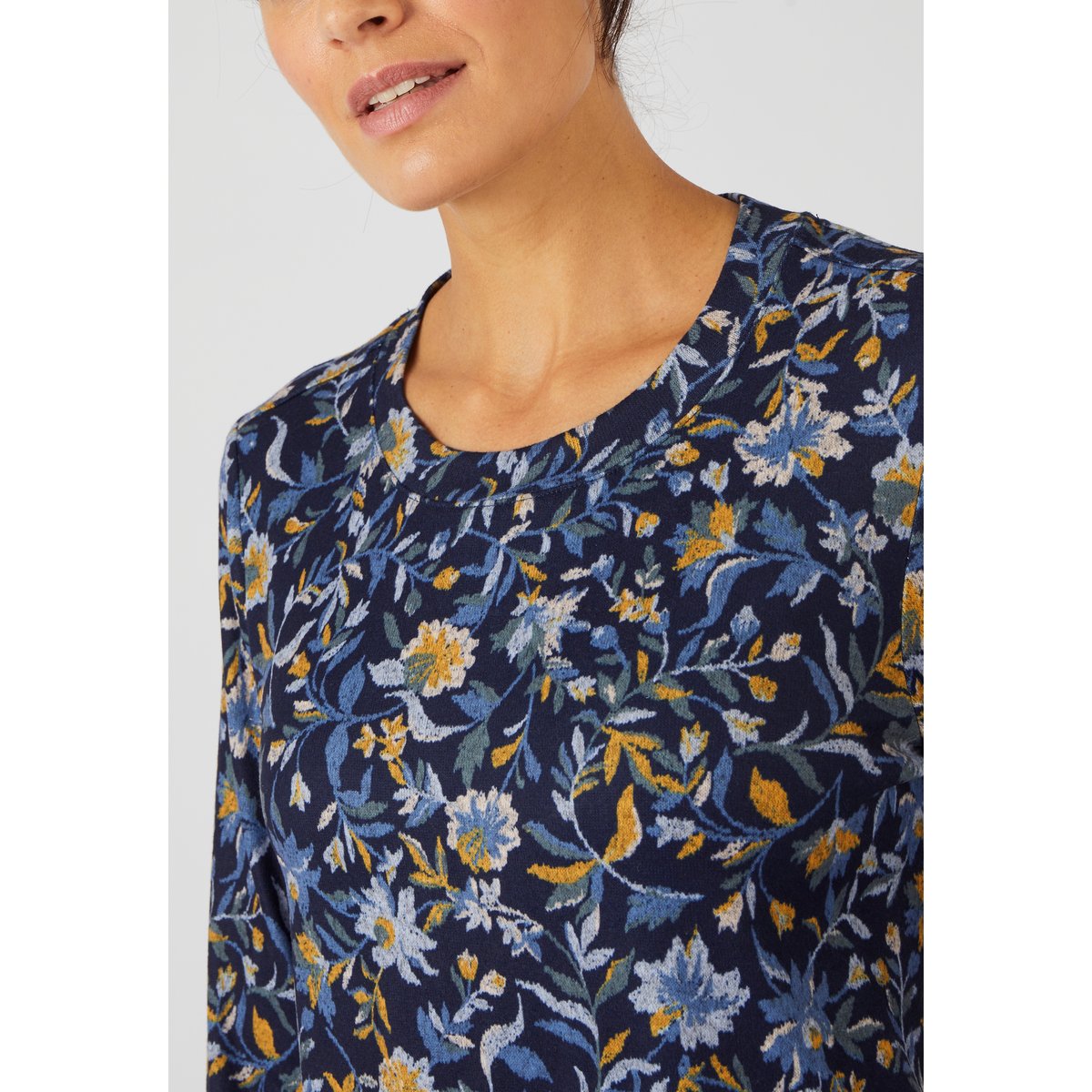 T-shirt Thermolactyl maille chaude bleu fleuri, DAMART