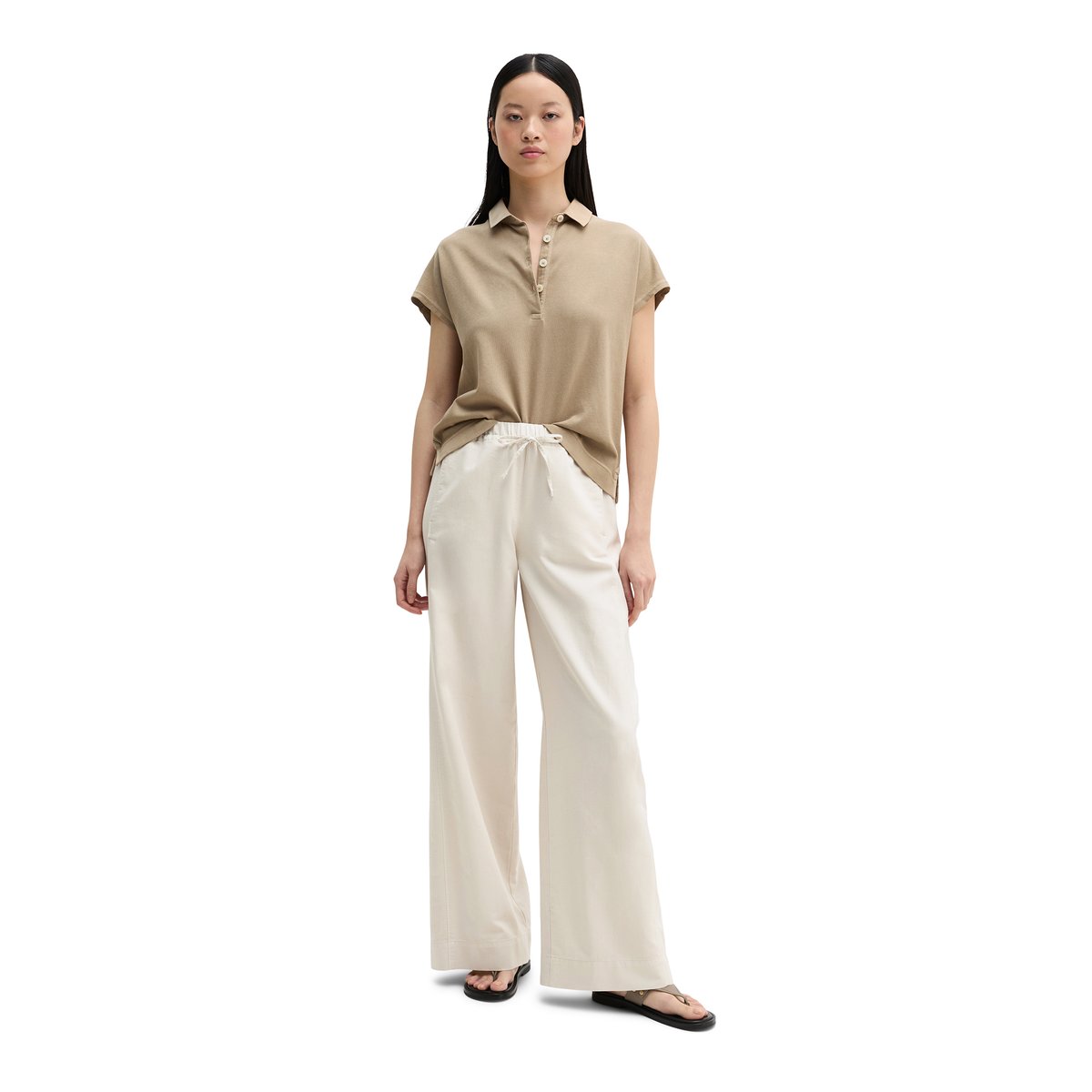 Polo sans manches loose en pur coton bio marron, MARC O'POLO