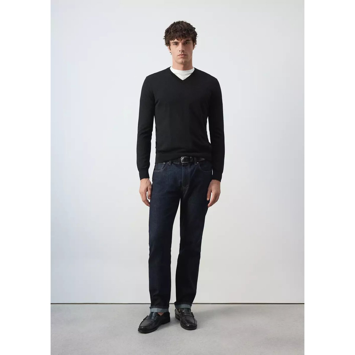 Pull-over maille 100 % laine col montant noir, MANGO MAN