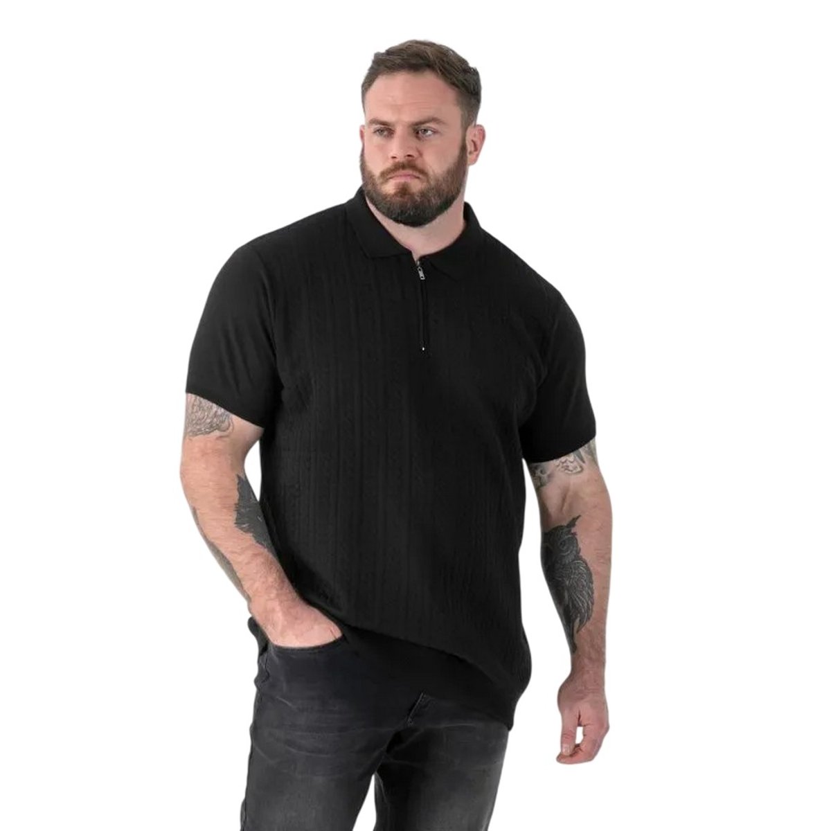 Polo en maille torsadée à col zippé KENNEDY noir, DUKE