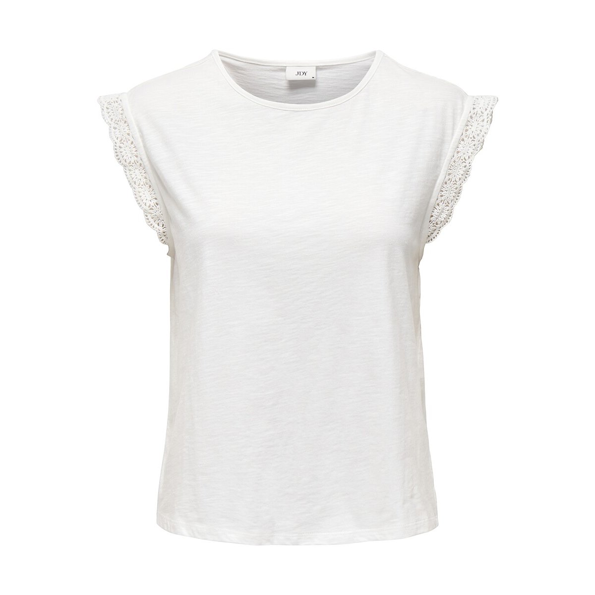 T-shirt girocollo, maniche in pizzo bianco, JDY