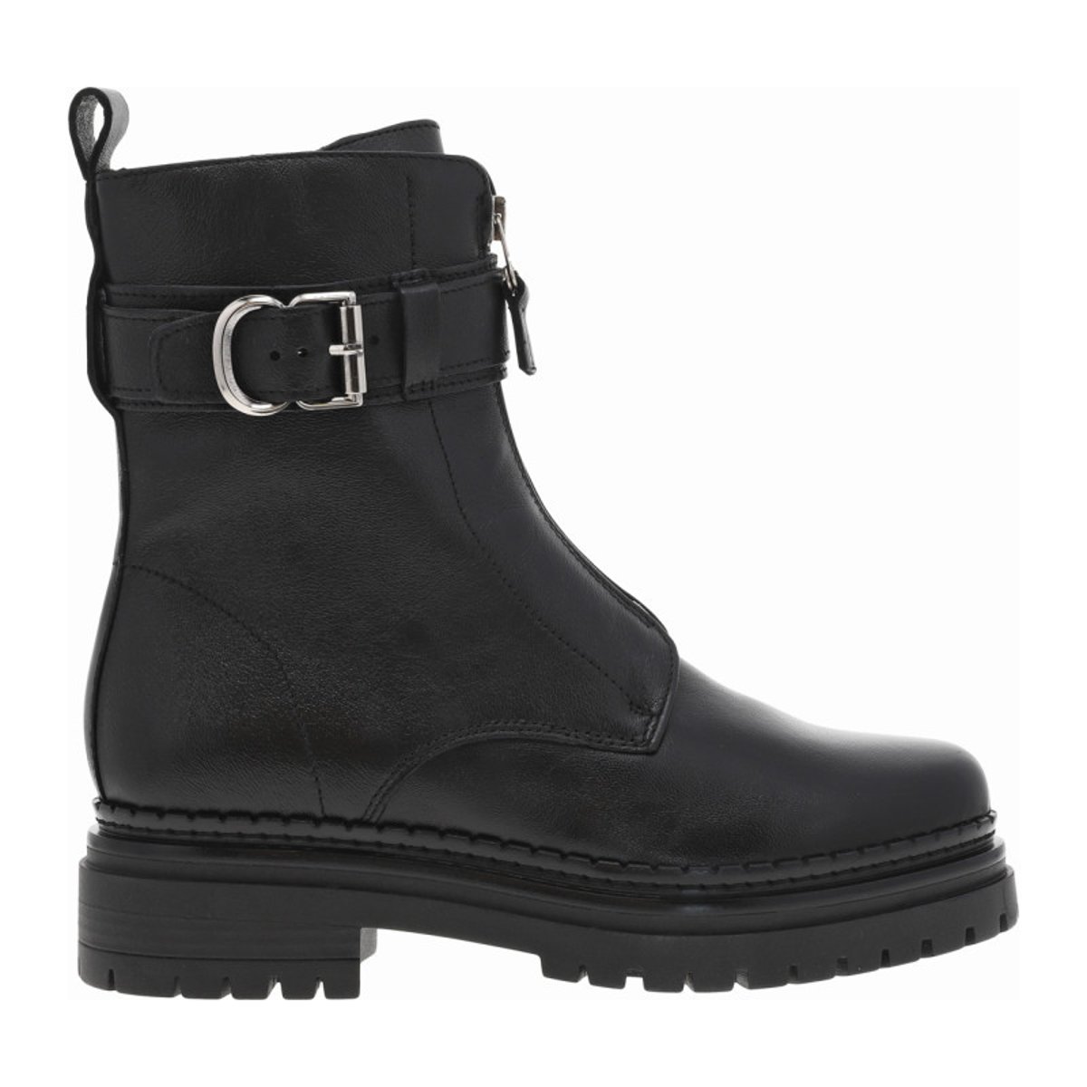 Bottines en cuir noires à talon décroché bas avec fermeture zippée noires, MJUS
