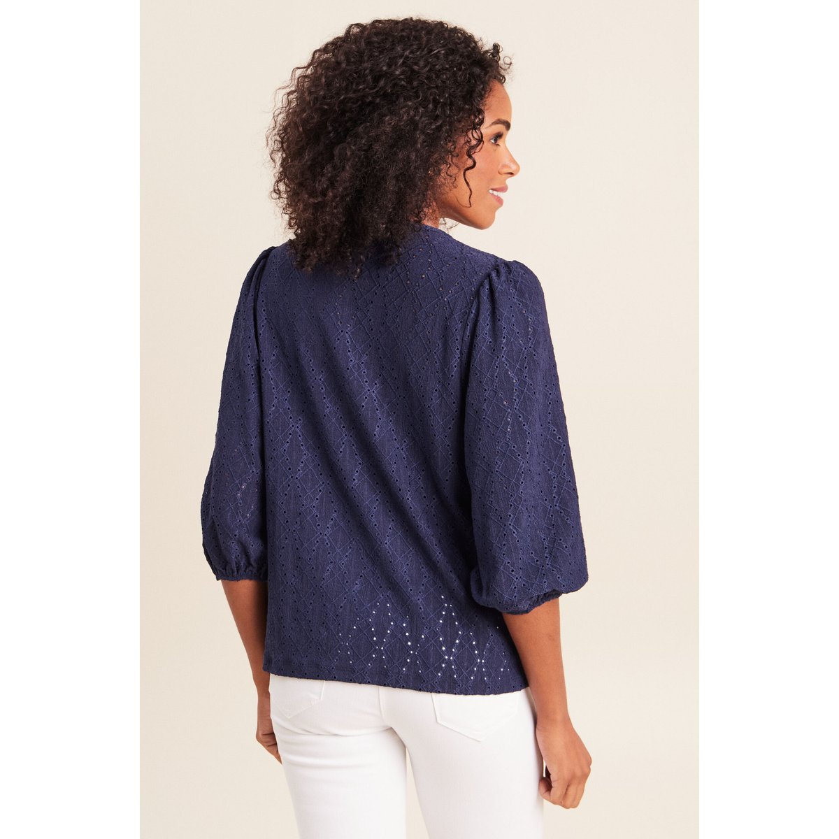 Blouse col v manches 3/4 bleu marine, BREAL
