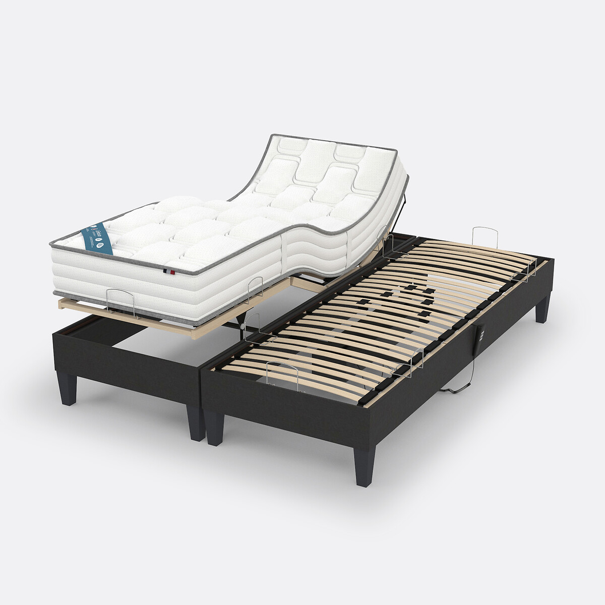 Ensemble lit de relaxation et matelas 580 ressorts, 5 zones, soutien ferme gris anthracite, LA REDOUTE INTERIEURS