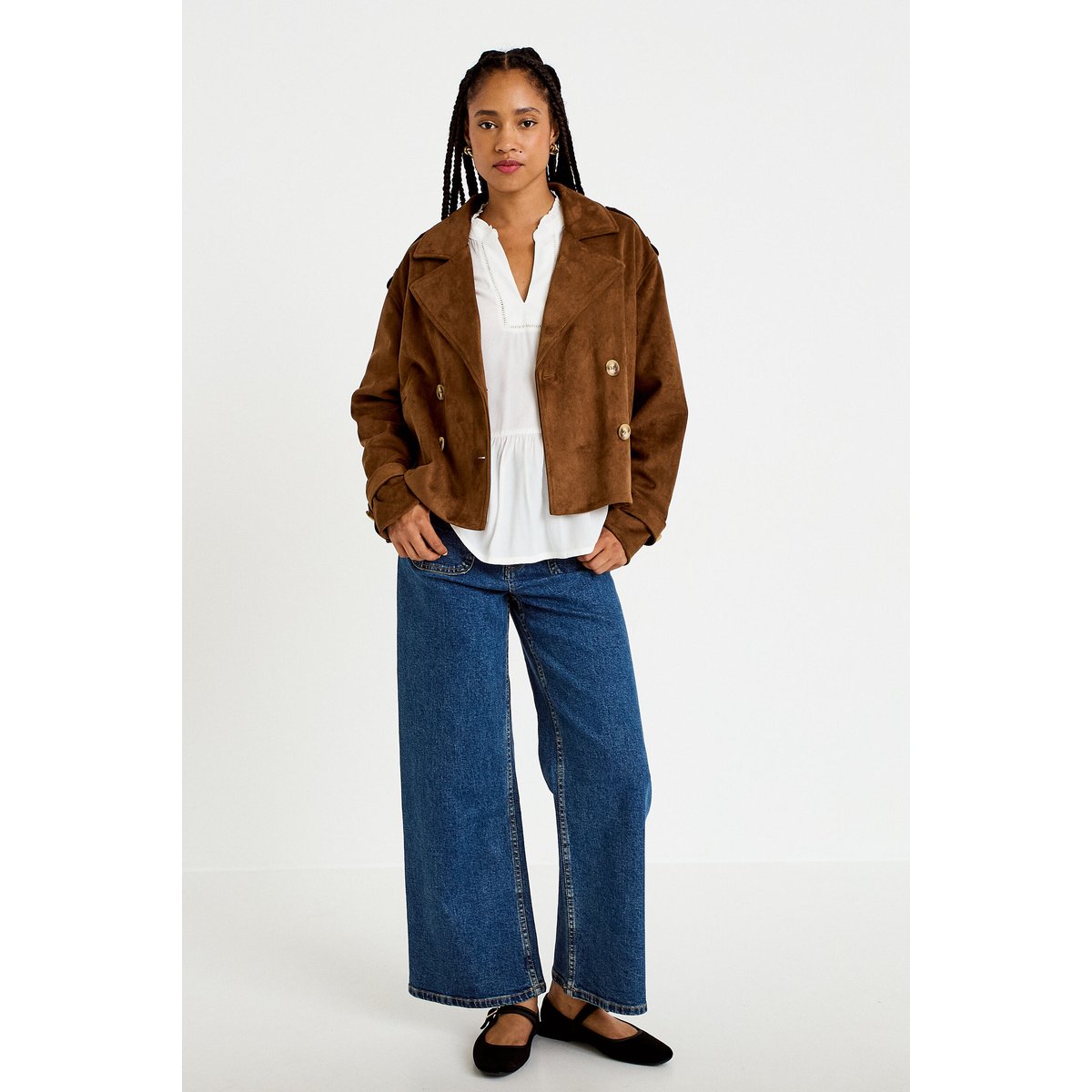 Blouse col v manches longues ecru, CACHE CACHE