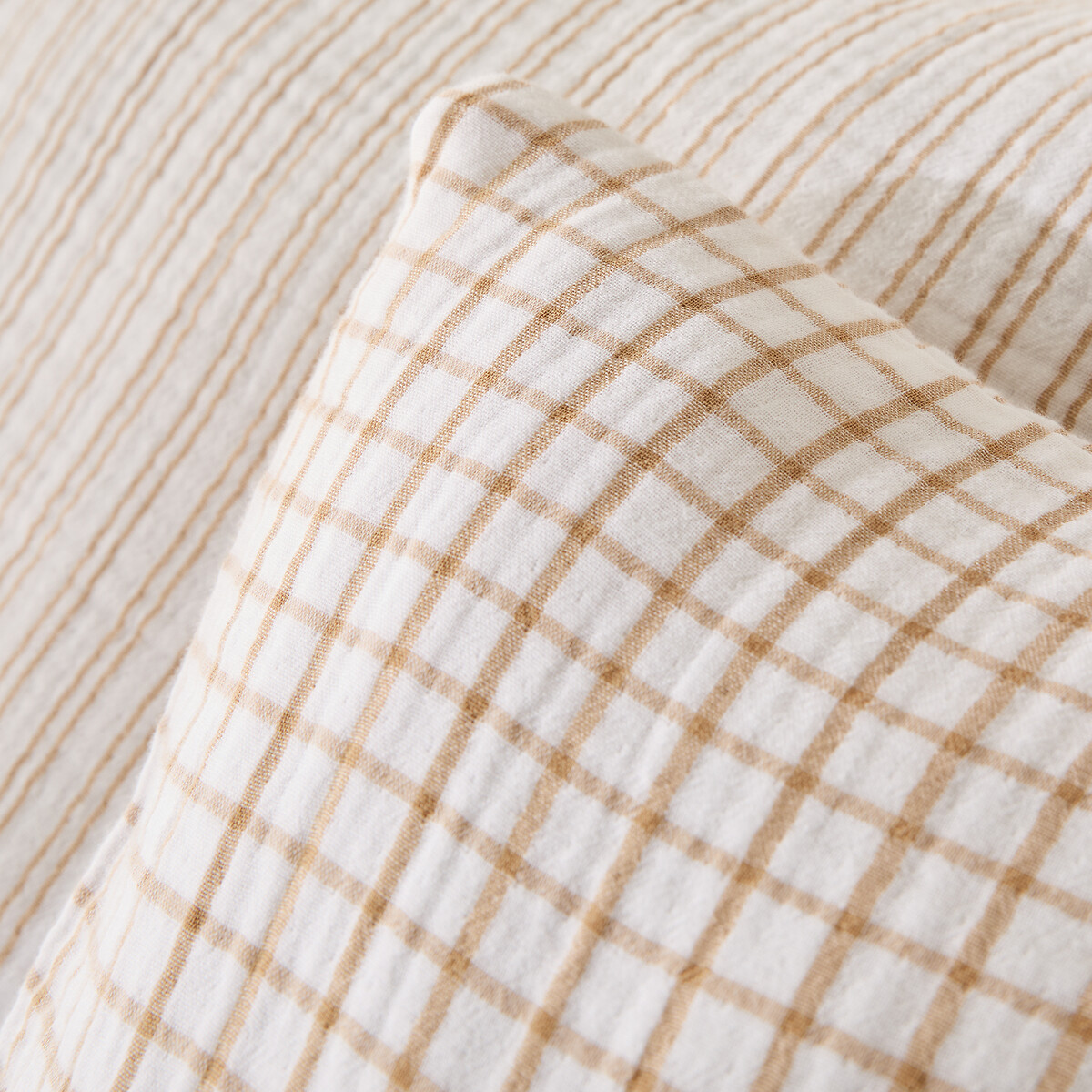 Taie d'oreiller en gaze de coton, Nigel blanc/beige, LA REDOUTE INTERIEURS
