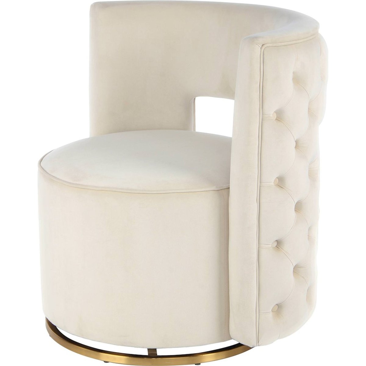 Fauteuil pivotant en velours rond crème et or doré, ARTE ESPINA