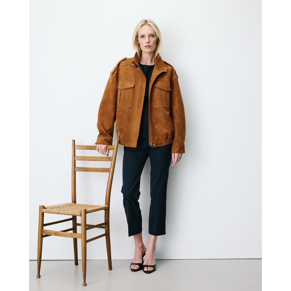 Veste oversize suédine col montant camel Arielle camel, GRACE AND MILA