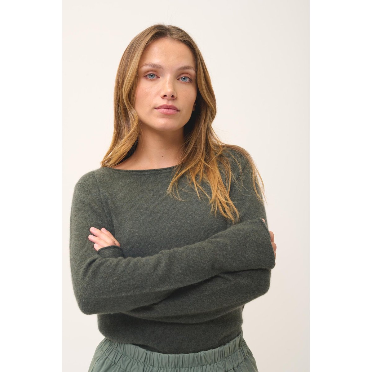 Pull Col Bateau Kaki Chiné Grace kaki chiné, JUST CASHMERE