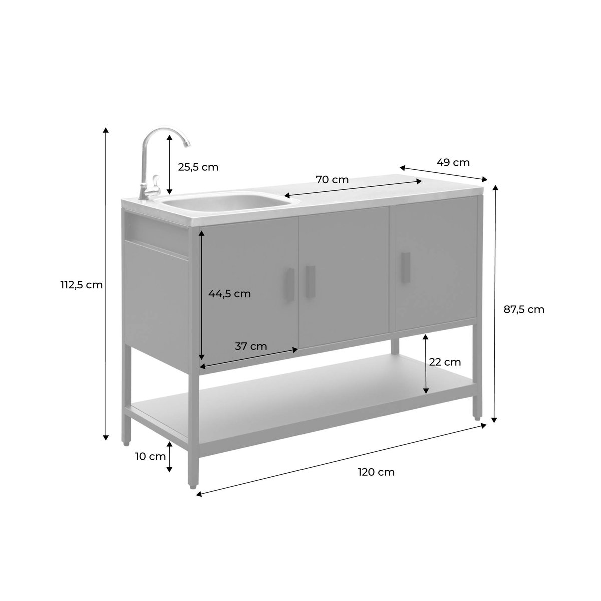 Module de cuisine extérieure acier avec évier L120cm NAXOS noir, SWEEEK
