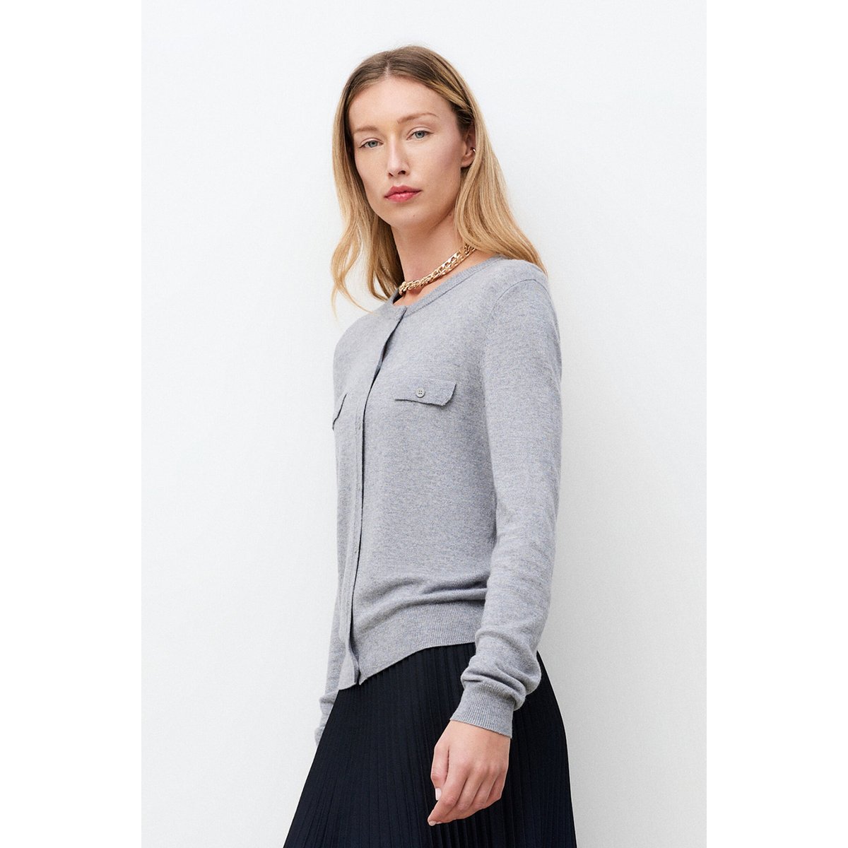 Gilet droit col rond laine MCAROLA gris, CAROLL