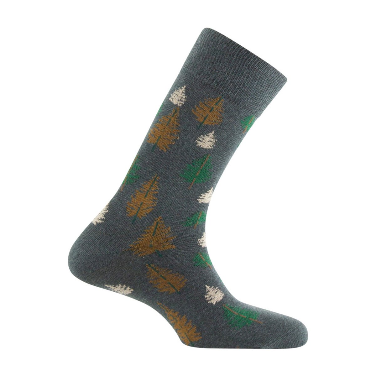 Mi-chaussettes Homme jersey fantaisie forêt en coton anthracite, KINDY