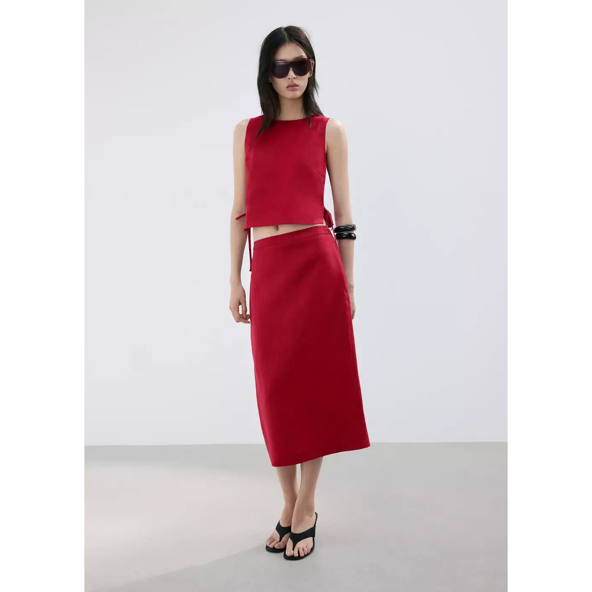 Jupe midi lin rouge, MANGO