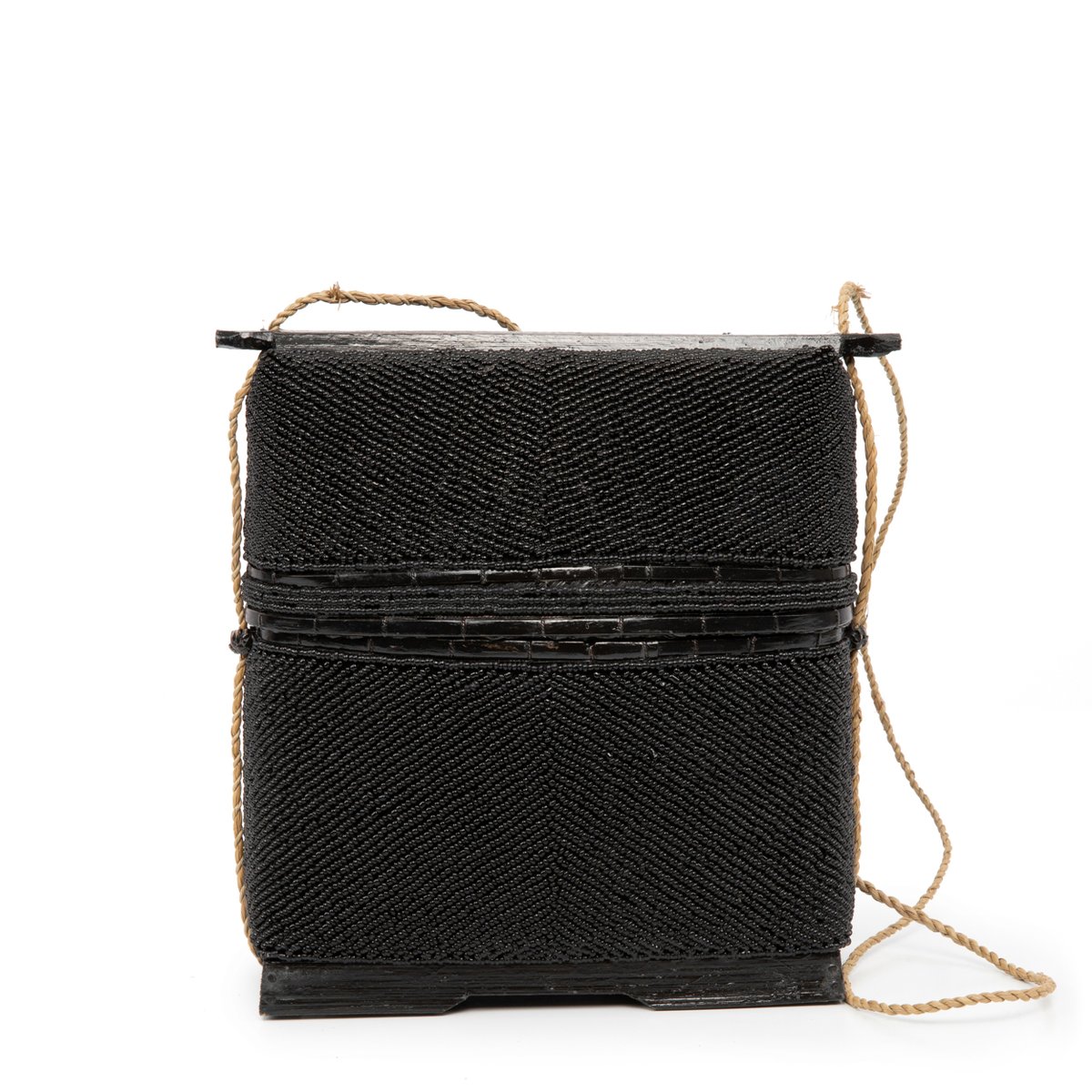 Panier en bambou et perles BEADED noir, BAZAR BIZAR