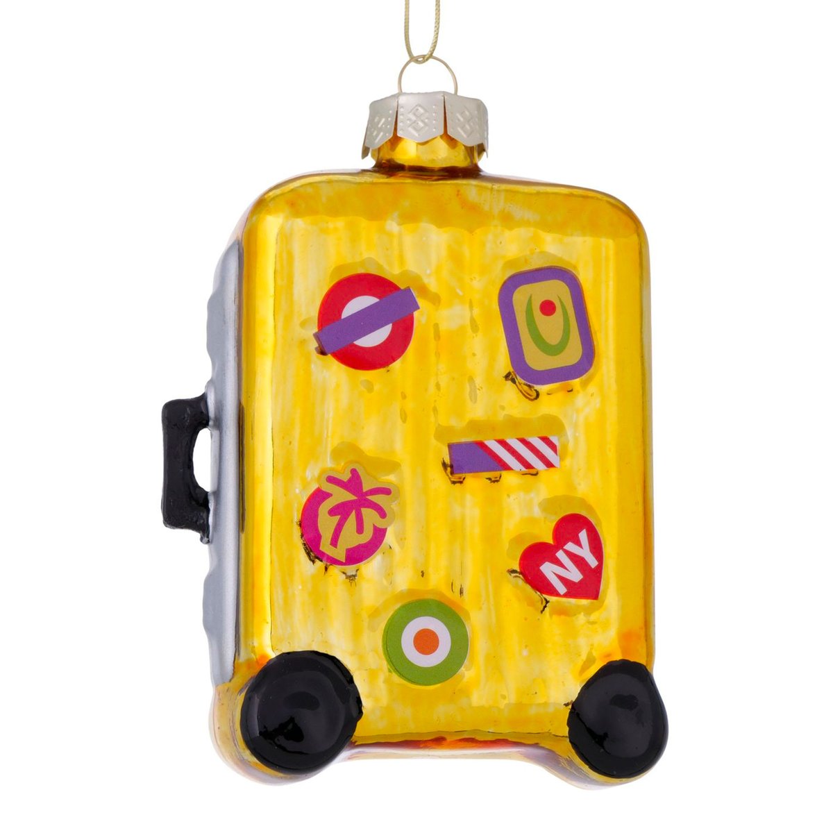 Set de 2 boules de Noël valises de voyage en verre laqué 8x4x12.5cm doré, WADIGA