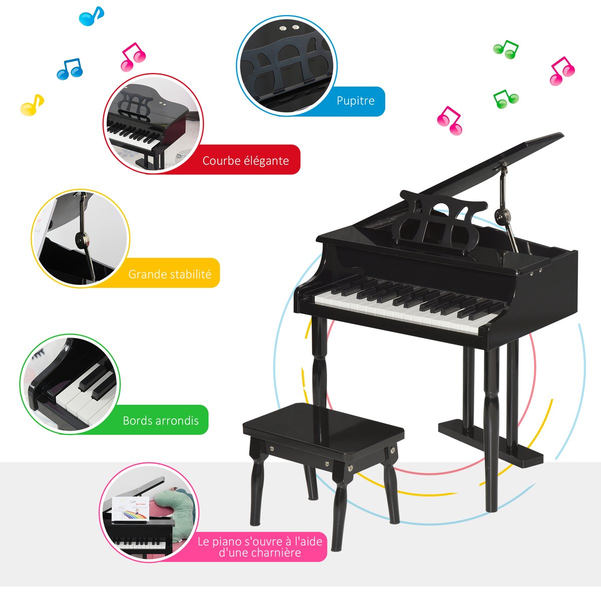 Ensemble de piano avec blocs MDF Noir noir, HOMCOM