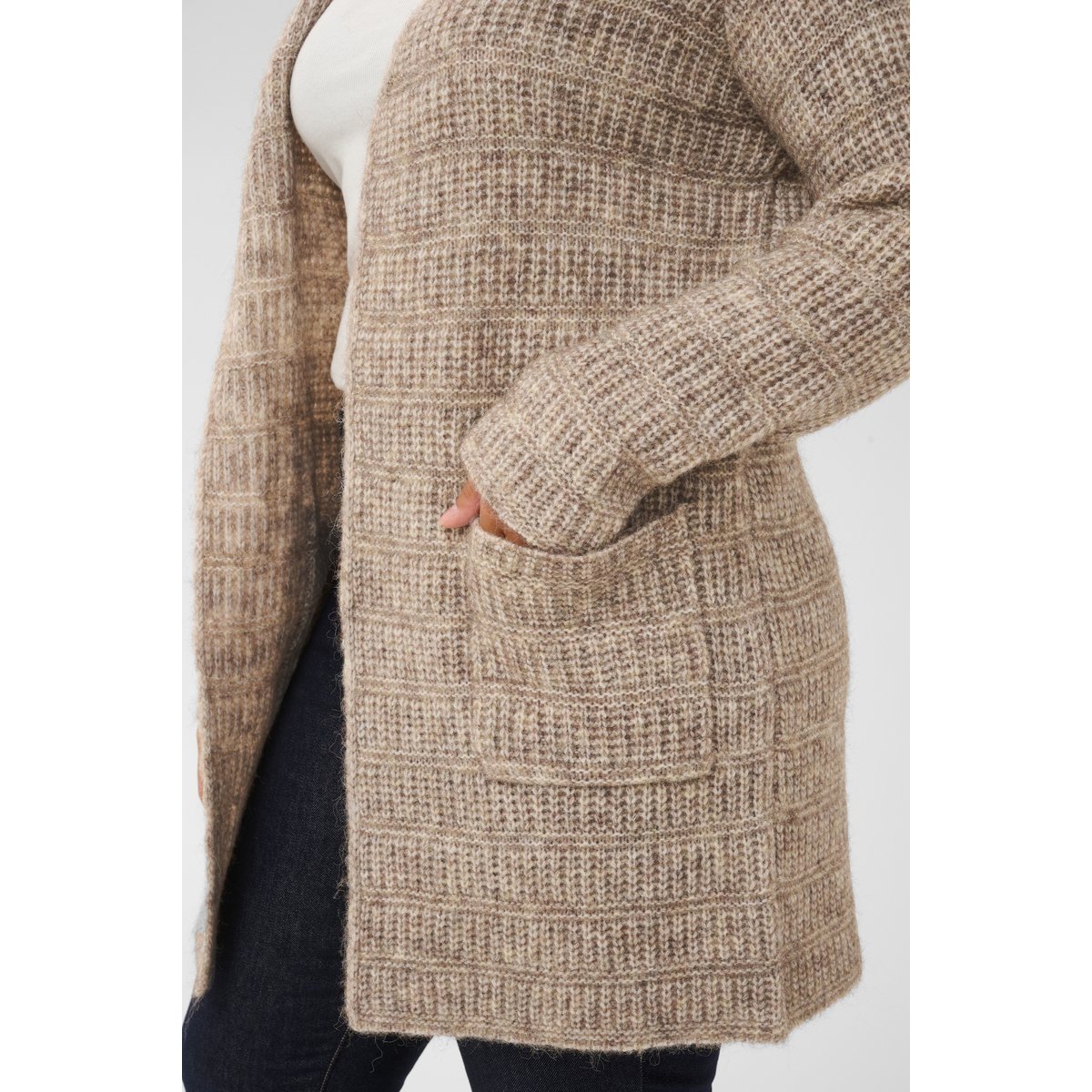 Cardigan à tricot beige desert taupe melange, KAFFE CURVE