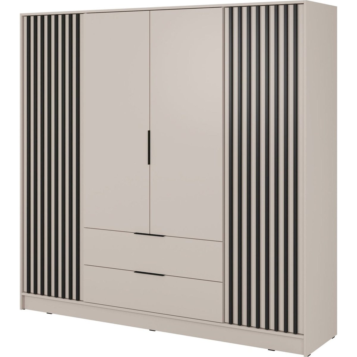 Armoire 4 portes à lames collection KARETTE gris et bois clair, RECOLLECTION