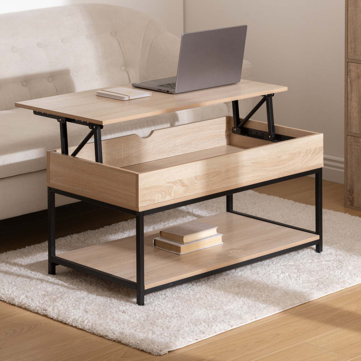 Table basse plateau relevable avec rangement ALIAJ beige, 5FIVE SIMPLY SMART