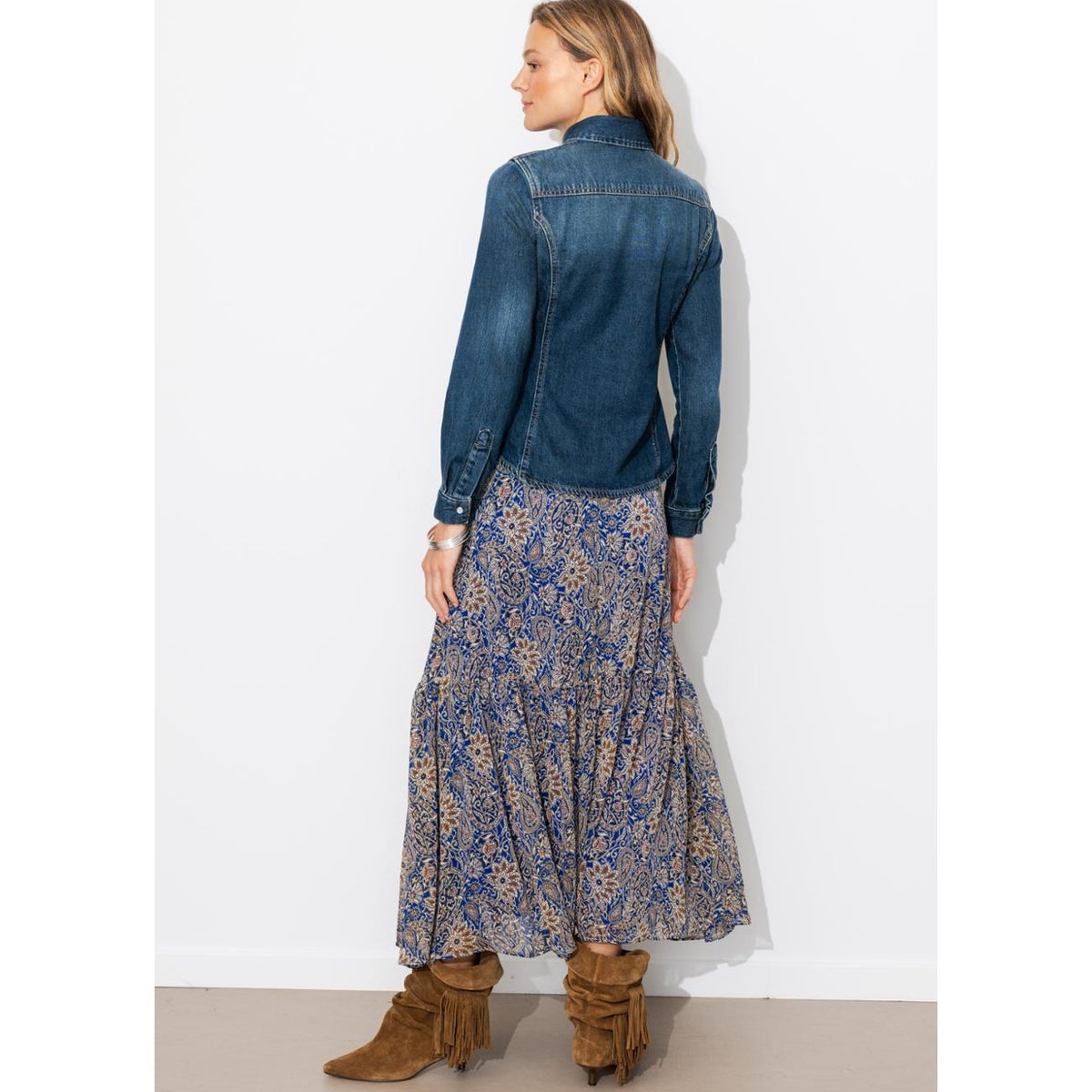 Chemise western en jean jean moyen, PROMOD