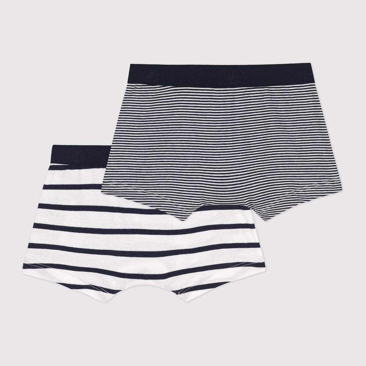 Set van 2 boxershorts 3-12 jaar blauw + wit, PETIT BATEAU