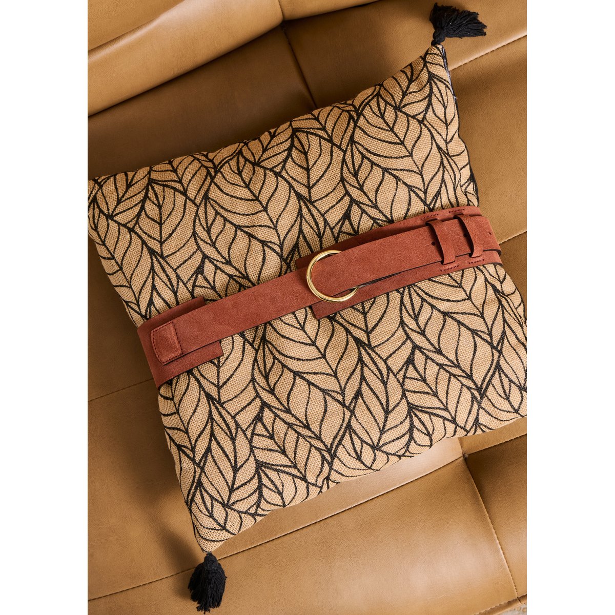 Ceinture large en cuir avec surjet marron, LA FEE MARABOUTEE