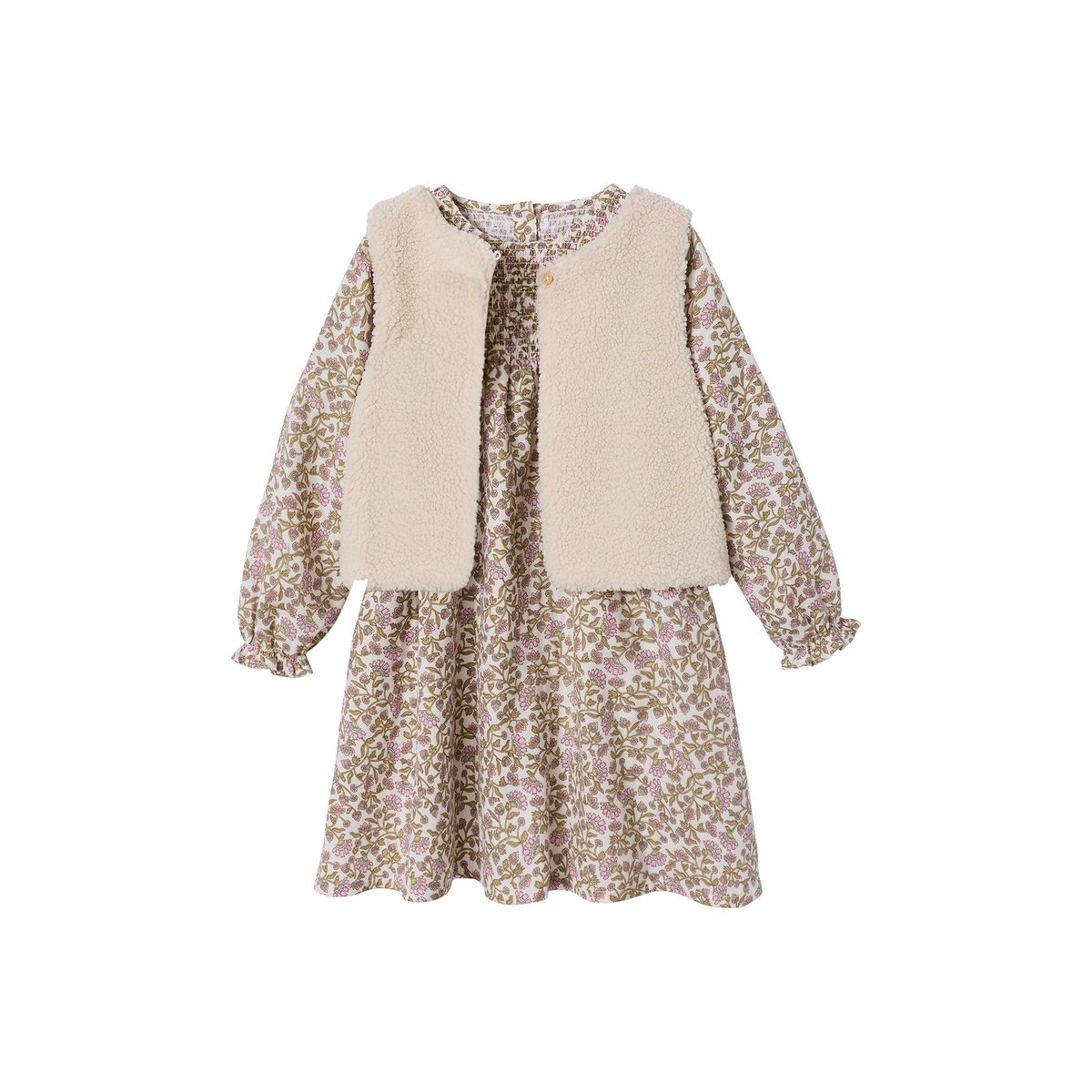 Ensemble robe et gilet sherpa écru, VERTBAUDET