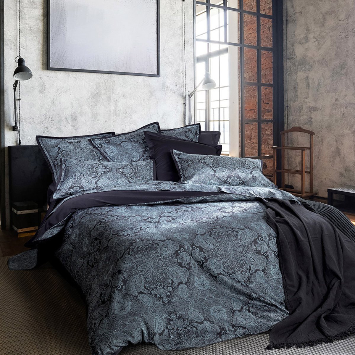 Housse de couette satin de coton ISAPHIRE diamant noir, GARNIER THIEBAUT